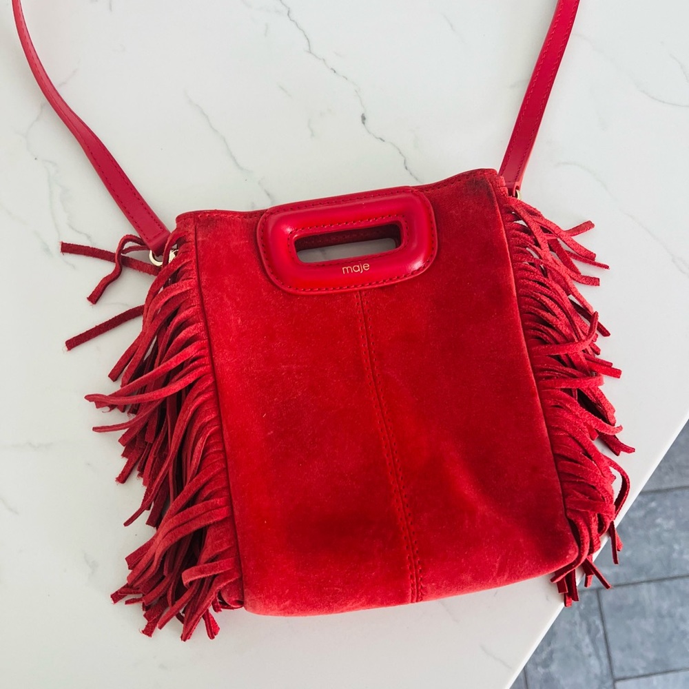 MAJE FRINGE RED CROSSBODY PURSE BAG